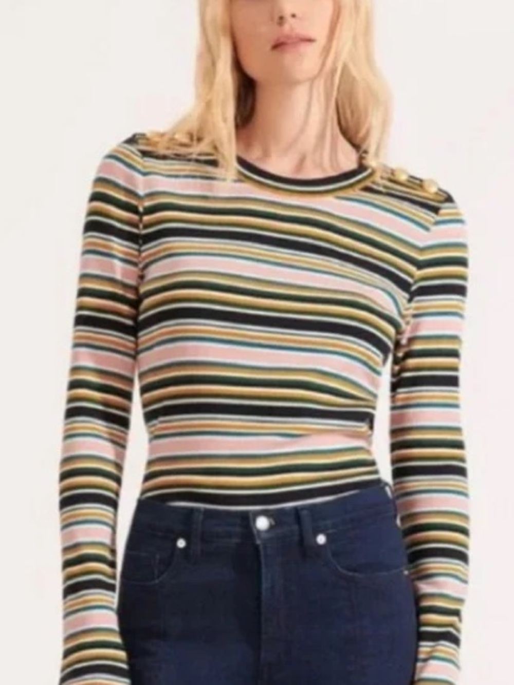 Veronica Beard Jeans Mayer Multi Color Stripe Long Sleeve Top